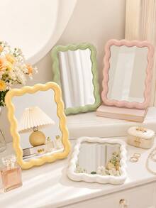 Wavy Makeup Mirror, Desktop Or Wall-Mounted, High Definition Vanity Mirror, Room Decor, Back To School Dorm Supplies - A - View 1