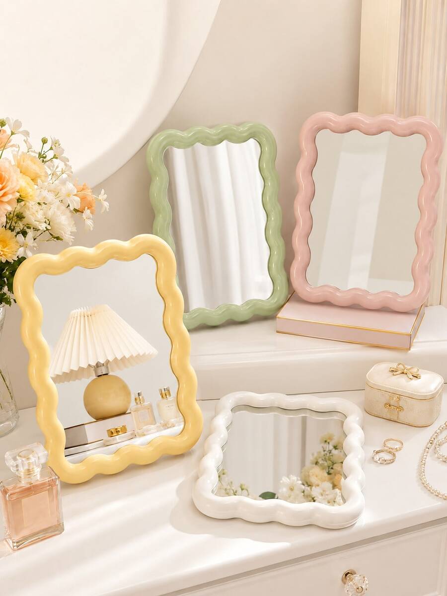 Wavy Makeup Mirror, Desktop Or Wall-Mounted, High Definition Vanity Mirror, Room Decor, Back To School Dorm Supplies - A - View 1