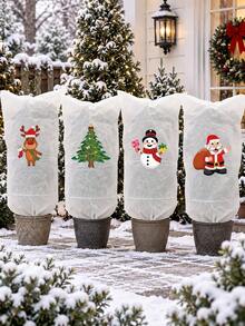 Christmas Plant Frost Protection Cover, Reusable Non-Woven Plant Winter Jacket Bag With Drawstring, Reindeer Tree Snowman Santa Pattern Plant Protecting Bag For Outdoor Garden Pots, 4 Styles Available - Multiple Styles - View 9