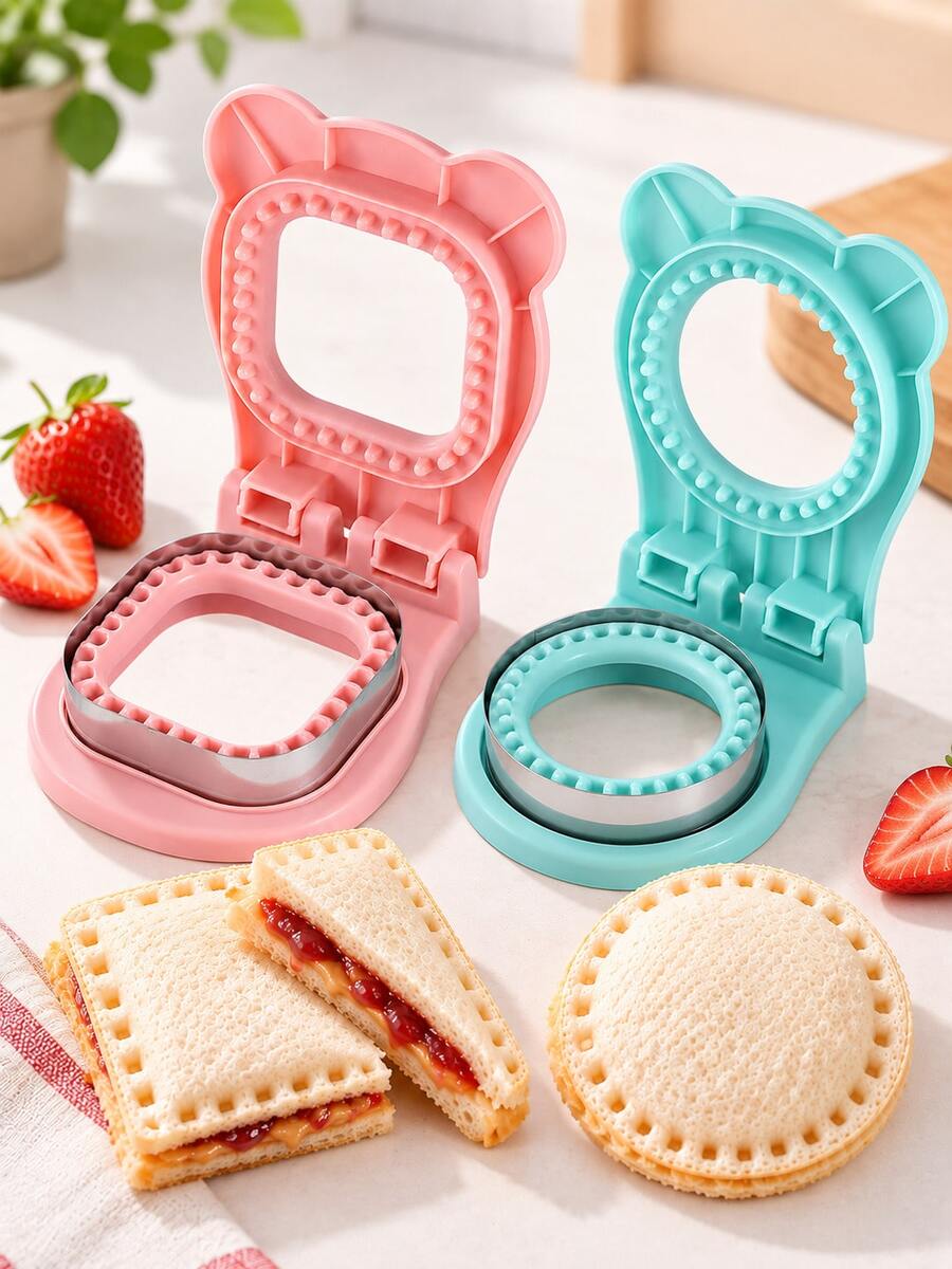 2PCS Sandwich Edge Sealing Cutter Mold, Household Toast Bread Presser Pocket Sandwich Maker Tool, Creative Cartoon Shaped Bread Slicer Breakfast Bento DIY Tool, One Press To Shape Tight Sealing Anti-Leakage Filling, Can Make Jam Cheese Ham Filled Toast, Home Breakfast Baking Mold Kitchen Sandwich Making Tool, Simple Operation Convenient Easy To Clean