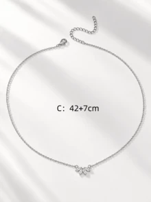 1 pieza Collar con colgante de círculo de cobre con circonia y moño, para uso diario y como regalo para mujeres - Plateado - Ver 3