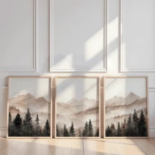 3 pcs/Set Poster Seni Dinding Modern, Cetakan Kanvas, Seni Triptych Pegunungan Hutan Abstrak, Cetakan Pemandangan Berkabut Minimalis, Alam Netral, Karya Seni Skandinavia, Berbingkai atau Tanpa Bingkai, Dekorasi Rumah, Dekorasi Ruangan, - A - View 3