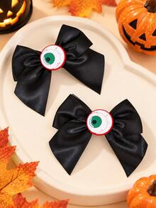 2pcs Halloween Bow Hair Clips,Black Bow Barrettes With Eye Decor,Hairpin,Minimalist Hair Accessories Gift For Girl Teen Holiday Party Wear&Cosplay - Black - View 1