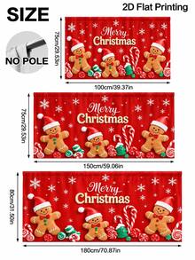 1pc Christmas Gingerbread Man Polyester Kitchen Cabinet Curtain, Merry Christmas Candy Cane Snowflake Print Under Sink Cover, Farmhouse Kitchen Skirt For Xmas Home Decor - B - View 4