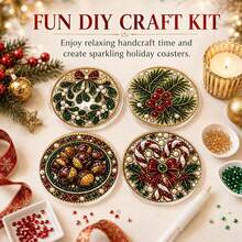 4/8pcs Autumn/Winter New DIY Colorful Pearl Rhinestone + Shiny Diamond, Diamond Painting Coaster Set, Suitable For Beginners, Applicable For Home, Holiday Decoration, DIY Handmade Kit, First Choice Gift For Friends And Family - Rhinestone Coaster/QY206 - View 2