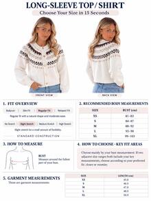 Perirose Women's Cream Jacquard Knit Cardigan, Fair Isle Pattern Button Front Sweater, Short Length Long Sleeve, Soft & Warm, Autumn/Winter Vintage Preppy Style - White - View 4