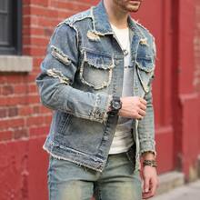 Men's American Style Washed Distressed Denim Jacket, Spring/Autumn Niche Design Frayed Hem Workwear Short Jacket - Bronze - View 4