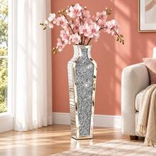 Mirrored Floor Vase 68 Cm, Silver, Crystal Decor For Dried Flowers - Silver - View 4