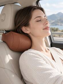Car Neck Pillow, Nappa Leather Car Headrest Pillow, 1pc Ergonomic Neck Support Cushion, Breathable Neck Rest Headrest Pad, Universal Car Seat Interior Accessory, Suitable For Driver And Passenger, Long Distance Driving Travel, All Seasons - Multicolor - View 5