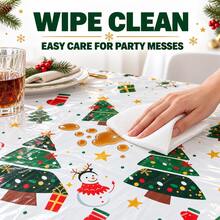 Christmas Tree & Snowman Print PE Disposable Tablecloth, 108 X 54 Inch Rectangular Plastic Table Cover For Holiday Dinner, Christmas Party, Birthday & Home Decor - Multicolor - View 5