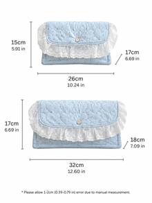 Little Blue Star Treasure Box Storage Basket, Baby Blue Star Quilted Storage Basket With Square Quilted Craft And Lace Trim, Desktop Makeup And Miscellaneous Items Fabric Storage Basket, Available In Small And Large Sizes - Multicolor - View 2