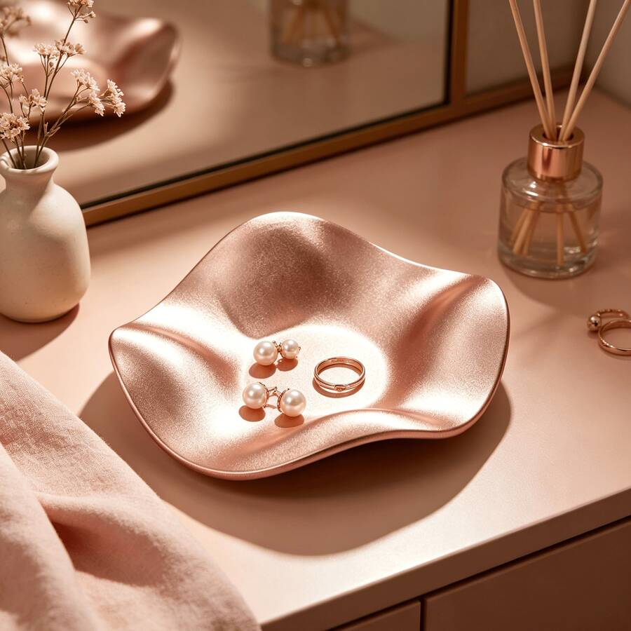 1pc Wavy Jewelry Tray, Asymmetrical Round Jewelry Storage Dish, Ring, Necklace, Earring Collection Storage & Display, Wedding Keepsake Gift, Suitable For Valentine's Day, Mother's Day. - Multicolor - View 1