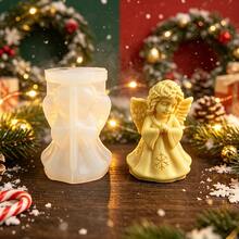 1pc Christmas Male & Female Figure Silicone Mold, Aromatherapy Candle Mold, Suitable For Desktop Plaster Decor - White - View 1