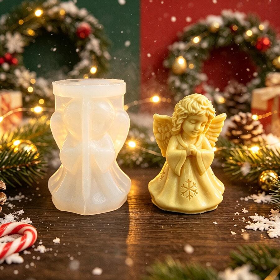 1pc Christmas Male & Female Figure Silicone Mold, Aromatherapy Candle Mold, Suitable For Desktop Plaster Decor - White - View 1