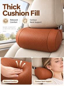Car Neck Pillow, Nappa Leather Car Headrest Pillow, 1pc Ergonomic Neck Support Cushion, Breathable Neck Rest Headrest Pad, Universal Car Seat Interior Accessory, Suitable For Driver And Passenger, Long Distance Driving Travel, All Seasons - Multicolor - View 8