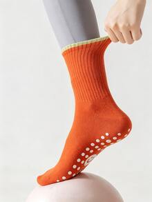 1/4/6/8 Pairs Women's Soft Cute Contrast Color SMILES Smiling Face Non-Slip Mid-Calf Socks, Multi-Color Anti-Slip Grip Socks, Suitable For Pilates, Yoga, Fitness, Sports, Ballet - Multicolor - View 9