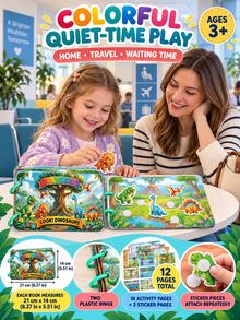 Children's Quiet Book Busy Book, Reusable Sticker Activity Book For Kids 3+, 2 Rings Per Book, 9 Pages Total (7 Theme Base Pages + 2 Sticker Pages), Random Theme Pages, Back Of Stickers With Hook And Loop For Repeated Attachment And Detachment; Dinosaur, Animal, Transportation, Farm, Space And More Themes Available - Multicolor - View 9