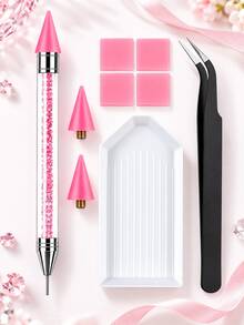 1 Set Dual-Head Rhinestone Pickup Wax Pencil Kit - Crystal Diamond Painting Tool Set, Includes 2 Replaceable Wax Pencil Tips, 4 Pieces Of Clay, Tray And Tweezers, Suitable For Nail Art Decorations, 5D Diamond Painting, Decorative Stickers And DIY Crafts - Rhinestone Picker - View 7