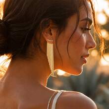 2pcs Elegant Chain Tassel Long Earrings, Suitable For Women's Dates, Parties, Mother's Day Gifts - Yellow Gold - View 3