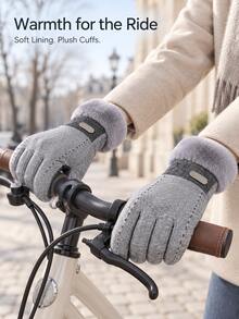 1 Pair Thickened Fleece-Lined Winter Gloves With Plush Cuffs, Warm Touchscreen Full-Finger Gloves, Soft Windproof Cycling Gloves For Women, Christmas & Birthday Gift, Suitable For Riding, Commuting & Outdoor Cold Weather - Multicolor - View 4