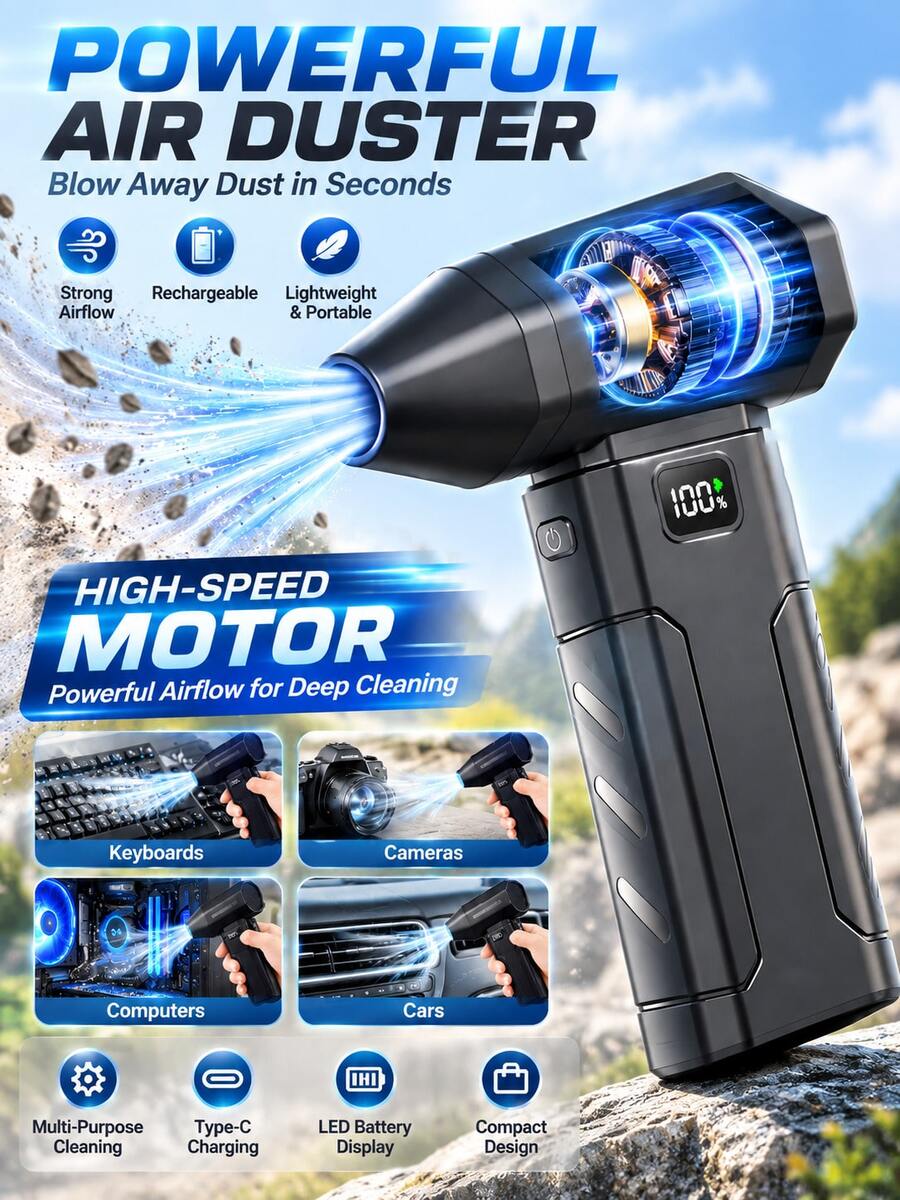 Electric Dust Blower With Turbo Fan & Display, USB Rechargeable Cleaning Blower Tool For Car Snow, Quick Cooling, PC Dust, Grill Maintenance & Outdoor Cleaning Portable Jet Fan Compressed Air Duster