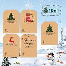 300Pcs/Set Decorative Christmas Present Tag Stickers Roll, 300Pcs Kraft Paper Fun Xmas Tree Reindeer Stocking Holiday Design, To From Writable Gift Labels, For Christmas Table Decorations, Autumn Home Decor, Gift Wrapping, Seasonal Gathering - View 2