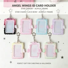 Angel Wing Acrylic Card Holder, High Aesthetic, Portable, With Star-Shaped Chain And Bow Decoration, Can Store Small Cards And IDs, Suitable For Carrying, Desktop Display, Christmas Gifts, Back To School - Card Sleeve - View 1