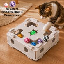 Fun Cat Box - Interactive Felt Cat Puzzle Toy, Durable Scratching & Biting Cat Maze Box, Includes Bell Ball And Colorful Rope Balls (Random Color), Cat Scratch Pad, Cat Scratch Post, Fun Design, Suitable For All Seasons, Ideal Choice For Indoor Cats - View 9