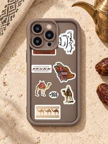 Saudi Arabia Sticker Collage Phone Case, Desert Camel Arabic Text Saudi Map +966 Area Code Mocha Brown Border Full Coverage Shockproof Soft Protective Cover Compatible With IPhone 18 17 16 15 14 13 12 11/Pro/ProMax/X/XR/XS/XSMAX/7/8/PLUS Compatible With Samsung/Honor - Khaki - View 2