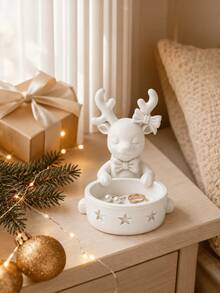 1pc 3D Printed Christmas Reindeer Jewelry Tray, Bowknot Decor, Ring Earring Necklace Storage, Desktop Ornament - Multicolor - View 2
