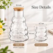 Glass Water Pitcher Set 1245ml With 6 Cups, Tree Shape Drinkware Set - Clear - View 3