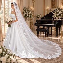 1pc Elegant Vintage Lace Bridal Veil With Metal Comb, Perfect For Vienna Cathedral & Church Weddings - Multicolor - - View 13