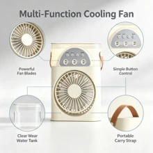 RAF 3-Speed Adjustable Portable Fan, Mini Air Cooler, Small Air Conditioner With Adjustable Mist Spray Fan And Night Light. 360° Rotation, 7-Color Ambient Light, Ultra-Quiet Airflow, 250mL Water Tank Capacity - Multicolor - View 7