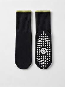 1/4/6/8 Pairs Women's Soft Cute Contrast Color SMILES Smiling Face Non-Slip Mid-Calf Socks, Multi-Color Anti-Slip Grip Socks, Suitable For Pilates, Yoga, Fitness, Sports, Ballet - Multicolor - View 13