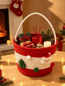 1pc Exquisite Christmas Desktop Storage Basket, Perfect For Christmas Decorations, Christmas Gifts, Home Supplies Storage, Christmas Decor, Home Holiday Decoration, Delicate Holiday Gift - Multicolor - View 9
