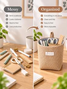 2pcs Multi-Functional Jute Mini Storage Baskets, Foldable With Handle Desktop Organizer, Suitable For Stationery, Cosmetics, Snacks, Toys And Flower Pots, Home Office Bedroom Bathroom Use, Holiday Gift - Multicolor - View 4