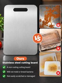 1pc Stainless Steel Cutting Board Set, Large Medium Small Sizes, Durable Reusable Kitchen Chopping Boards With Handle Hole, Easy To Clean Food Prep Boards For Meat, Vegetables, Fruit, Home Kitchen & Outdoor Use - View 7