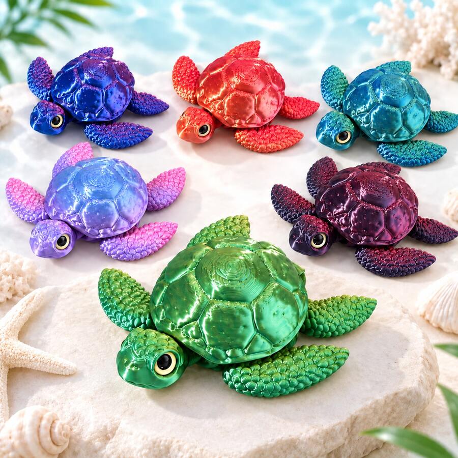 3D Printed Movable Joint Turtle, Smooth Joint Movement, Perfect Home Desktop Decoration, Car Interior Dashboard Decoration, Desk, Office Table Decoration, Prank Toy, Halloween, Christmas, Children's Day (Random Color) (Random Eye Color) - Multicolor - View 1