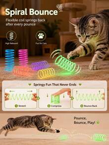 Spiral Spring Cat Toy, Mini Spiral Coil Spring Shape, Multicolor Glow In Dark Design, Stretchable High Rebound Interactive Bite & Bat Play, Indoor Bedroom Living Room Night Solo Play For Kitten Adult Cats, All Year Round Pet Daily Entertainment - Multicolor - View 5