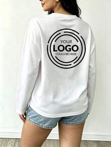Personalized Custom Women's T-Shirt Long Sleeve - Christmas, Halloween, Thanksgiving Custom Gift, Women's Blouse. Can Add Text, Logo And Photo For Personalized Printing, Add Your Own Text/Image (Badge Pattern/Company Logo/Family Photo/Selfie) - White - View 3