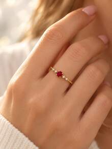 925 Silver Micro Inlaid Ruby Ring , Lightweight Luxury Elegant Classic Jewelry , For Women - Burgundy - View 3