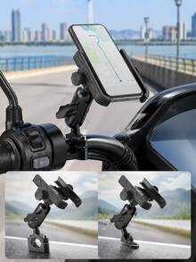 Motorcycle Phone Holder GPS Navigation Base 360° Adjustable Aluminum Alloy Handlebar And Rearview Mirror Mount Quick Release 63-90mm Clamp Universal Phone Holder With Charging Port Space Suitable For Motorcycle, Scooter, Electric Bike, Bicycle - A - View 3