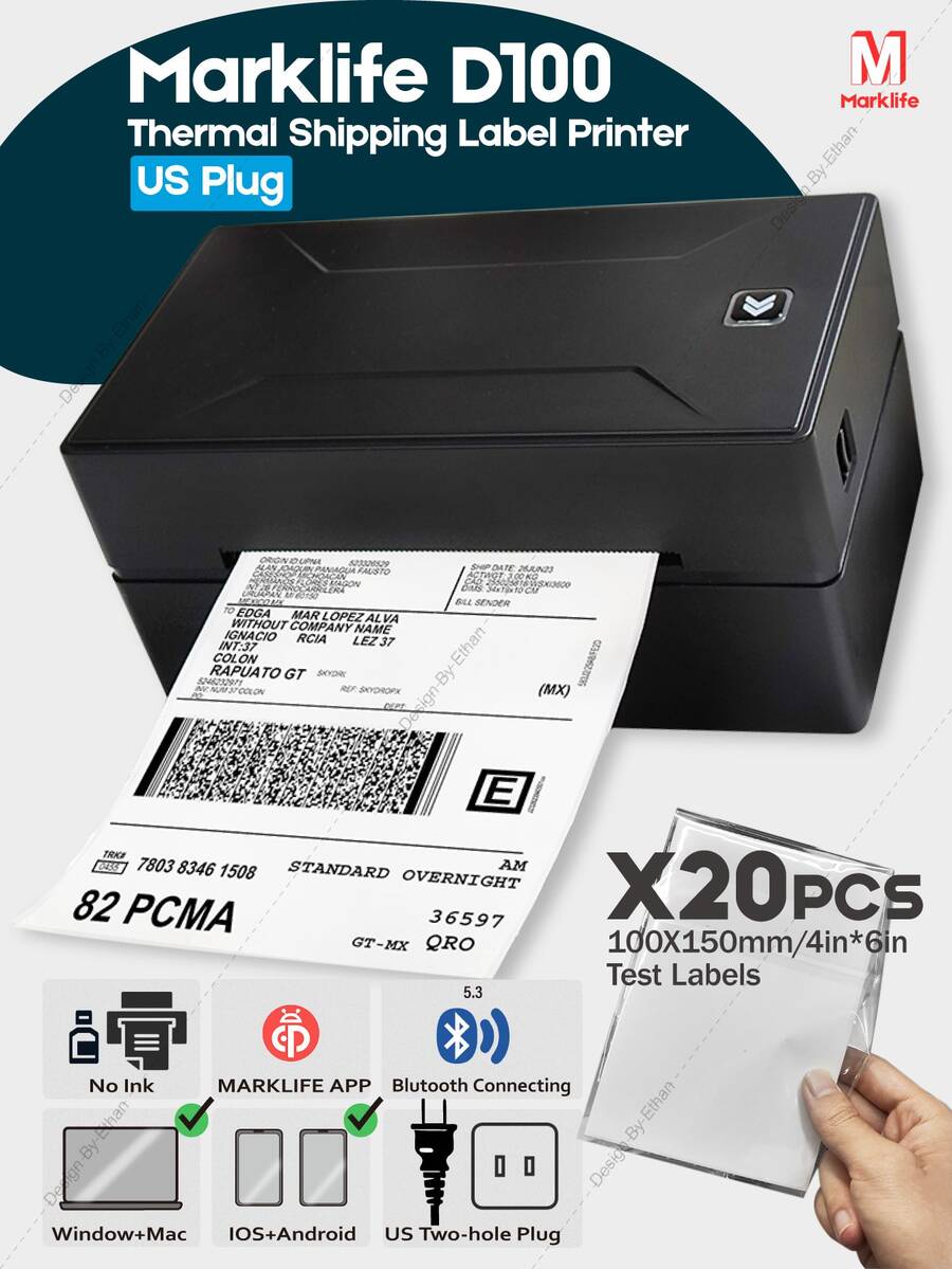 Marklife D100 Thermal Shipping Label Printer - High-Speed Multi-Size Printing For 4X6 And 10X15Cm Labels - Compatible With Phones, Pcs And Laptops (Windows) - Ideal For E-Commerce, Small Business And Shipping