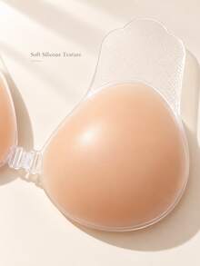 Women's Adhesive Bra, Strapless Backless Bra, Silicone Self-Adhesive Lift-Up Bra, Transparent Lift-Up Pads, Front-Closure Invisible Bra, Suitable For Dresses - Apricot - View 6