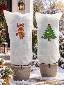Christmas Plant Frost Protection Cover, Reusable Non-Woven Plant Winter Jacket Bag With Drawstring, Reindeer Tree Snowman Santa Pattern Plant Protecting Bag For Outdoor Garden Pots, 4 Styles Available - Multiple Styles - View 8