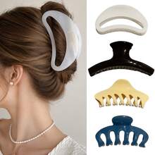 4pcs Women's Large Glossy Hair Claw Clips, Simple Durable Multi-Color Hair Claw For Back Of Head Updo, Versatile Hair Accessories For Shower And Daily Wear - Multicolor - View 3