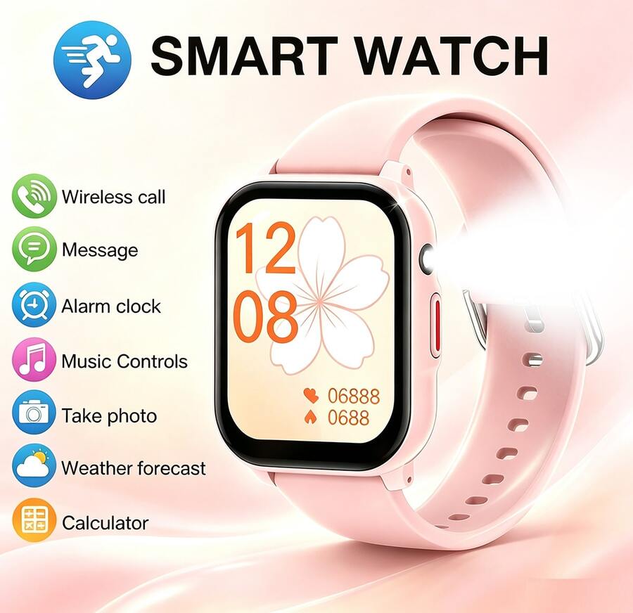 1.83 Inch Full Screen Smart Watch, Compatible With IOS And Android Phones, (Bluetooth Call/Dialing), Features Outdoor Flashlight/Massive Watch Faces/Built-In Games/Music Playback/Unisex Smart Sports Watch, Suitable For Men/Women/Friends/Lovers/Parents Holiday Gifts, - View 1