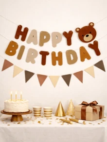 1 Set Spanduk Bunting Selamat Ulang Tahun Beruang Teddy (Bendera/Tali Pom Pom) Dekorasi Pesta Selamat Datang Ulang Tahun Pertama Bayi Spanduk Pesta Ulang Tahun Bayi - MultiWarna - View 1