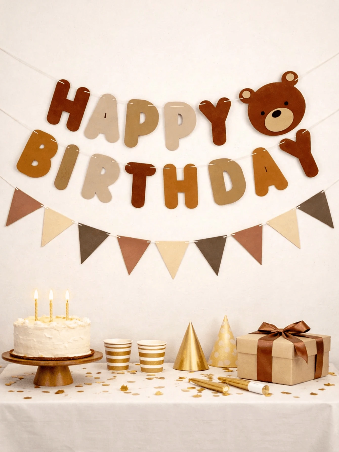 1 Set Spanduk Bunting Selamat Ulang Tahun Beruang Teddy (Bendera/Tali Pom Pom) Dekorasi Pesta Selamat Datang Ulang Tahun Pertama Bayi Spanduk Pesta Ulang Tahun Bayi - MultiWarna - View 1
