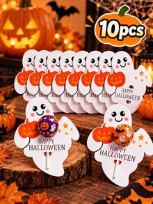 Halloween Ghost Lollipop Holder Cards, Cute Pumpkin Candy Display Tags, Halloween Party Favors, Classroom Treats, Candy Table Decorations, Classroom Gifts And Goodie Bag Decorations - Multicolor - View 10
